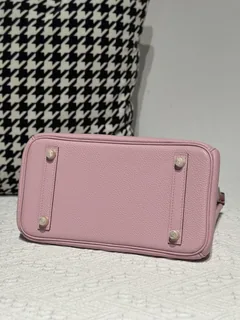 Crocodile Leather Sakura Pink 25cm Matte Mixed Leather Gold Hardware Top Handle Tote Bag WCB191 image 6