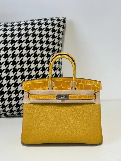 Crocodile Leather 25cm Glossy Mixed Leather Textured Grain Top Handle Tote Bag Collection WCB192