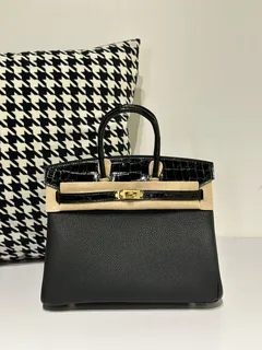 Crocodile Leather 25cm Glossy Mixed Leather Textured Grain Top Handle Tote Bag Collection WCB192 image 4