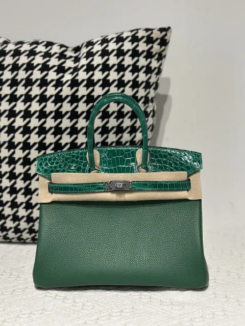 Crocodile Leather Jade Green 25cm Glossy Silver Hardware Top Handle Tote Bag WCB193