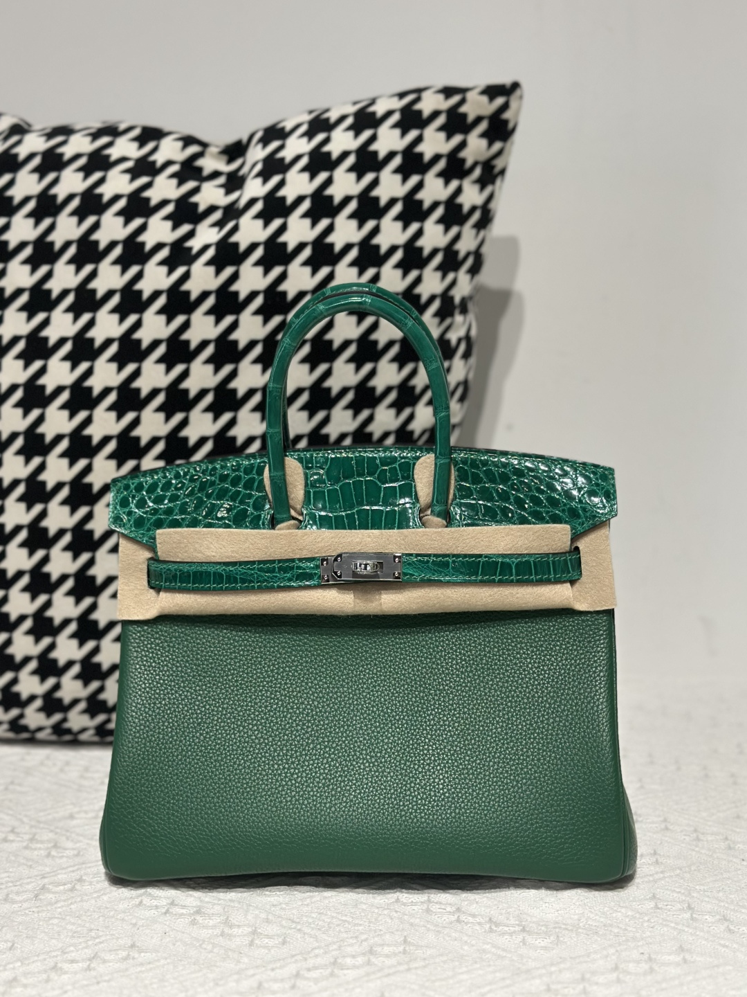 Crocodile Leather Jade Green 25cm Glossy Silver Hardware Top Handle Tote Bag WCB193