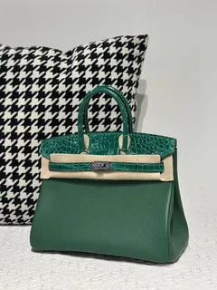 Crocodile Leather Jade Green 25cm Glossy Silver Hardware Top Handle Tote Bag WCB193 image 2