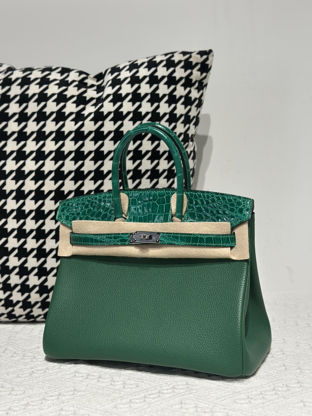 Crocodile Leather Jade Green 25cm Glossy Silver Hardware Top Handle Tote Bag WCB193 photo 2