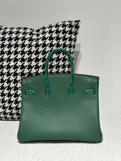 Crocodile Leather Jade Green 25cm Glossy Silver Hardware Top Handle Tote Bag WCB193 image 3