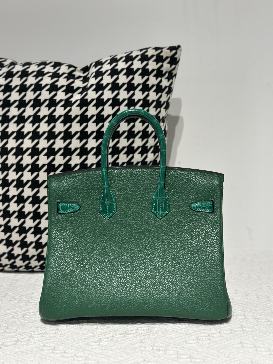 Crocodile Leather Jade Green 25cm Glossy Silver Hardware Top Handle Tote Bag WCB193 photo 3