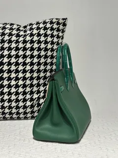 Crocodile Leather Jade Green 25cm Glossy Silver Hardware Top Handle Tote Bag WCB193 image 4