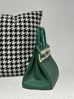 Crocodile Leather Jade Green 25cm Glossy Silver Hardware Top Handle Tote Bag WCB193 image 5