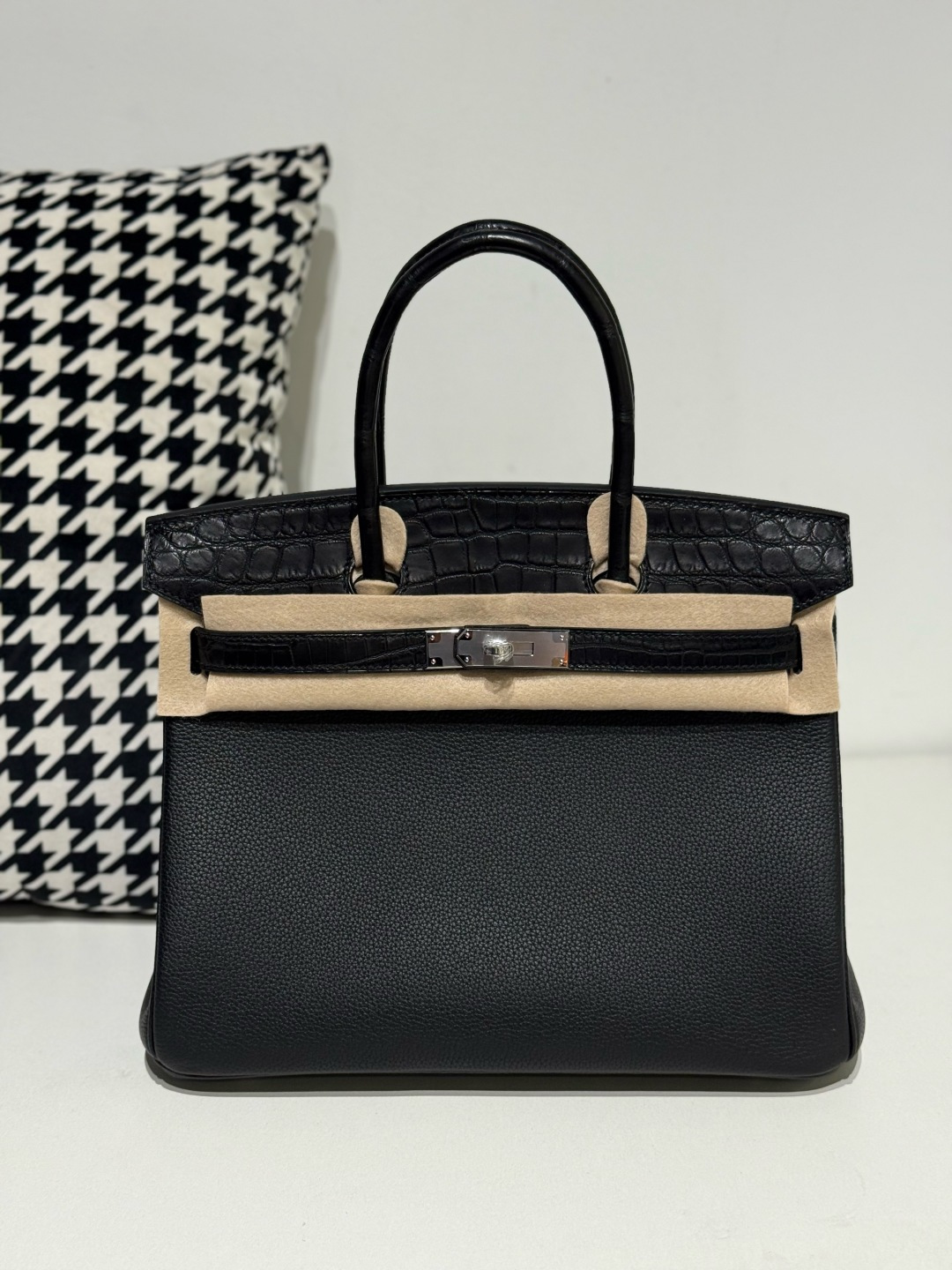 Crocodile Leather 30cm Matte Mixed Leather Textured Grain Top Handle Tote Bag Collection WCB194 image 2