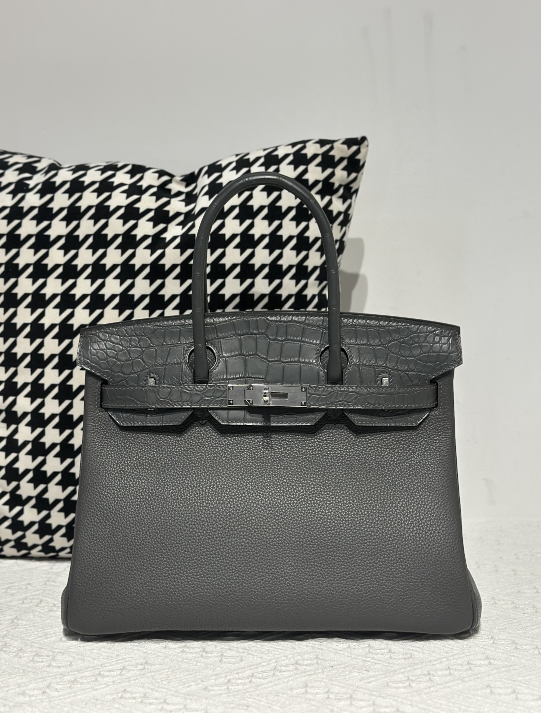 Crocodile Leather 30cm Matte Mixed Leather Textured Grain Top Handle Tote Bag Collection WCB194 image 3