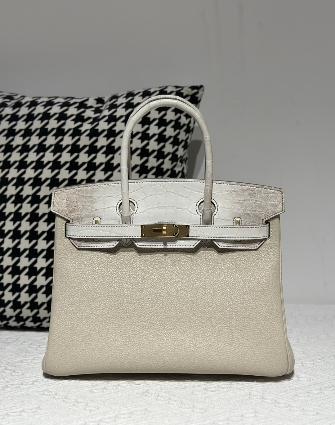 Crocodile Leather 30cm Matte Mixed Leather Textured Grain Top Handle Tote Bag Collection WCB194 image 6