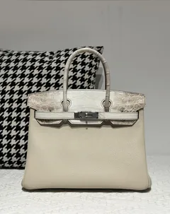 Crocodile Leather 30cm Matte Mixed Leather Textured Grain Top Handle Tote Bag Collection WCB194 image 7