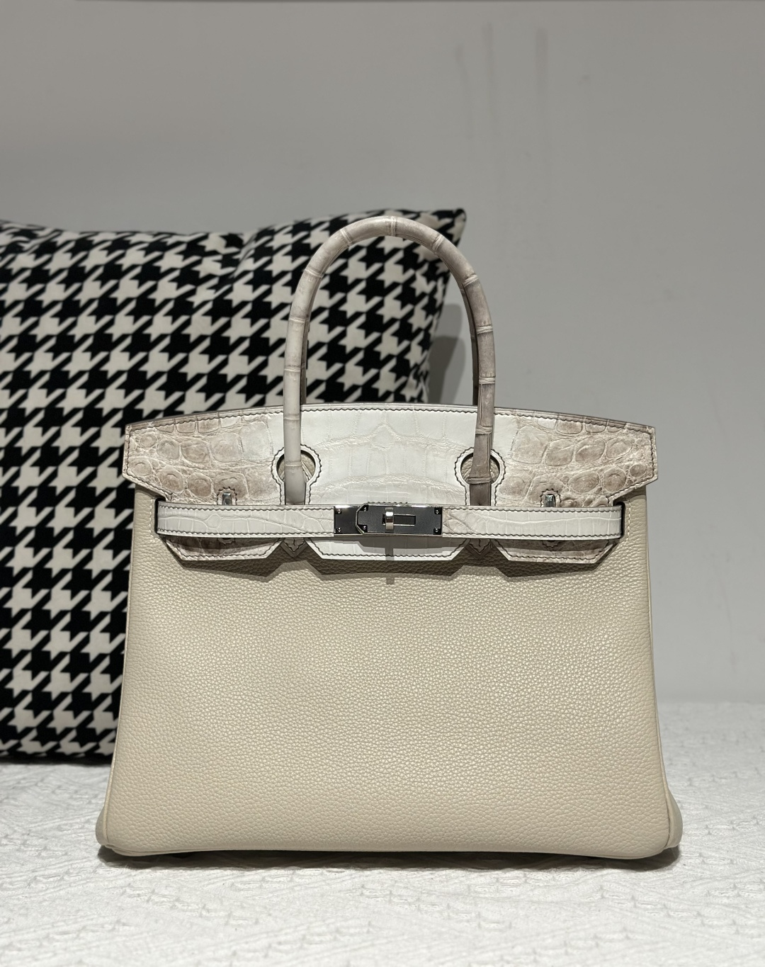 Crocodile Leather 30cm Matte Mixed Leather Textured Grain Top Handle Tote Bag Collection WCB194 image 7