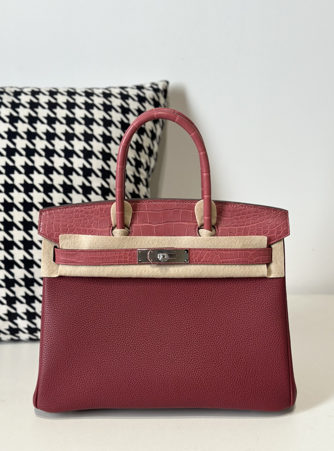 Crocodile Leather 30cm Matte Mixed Leather Silver Hardware Top Handle Tote Bag WCB195