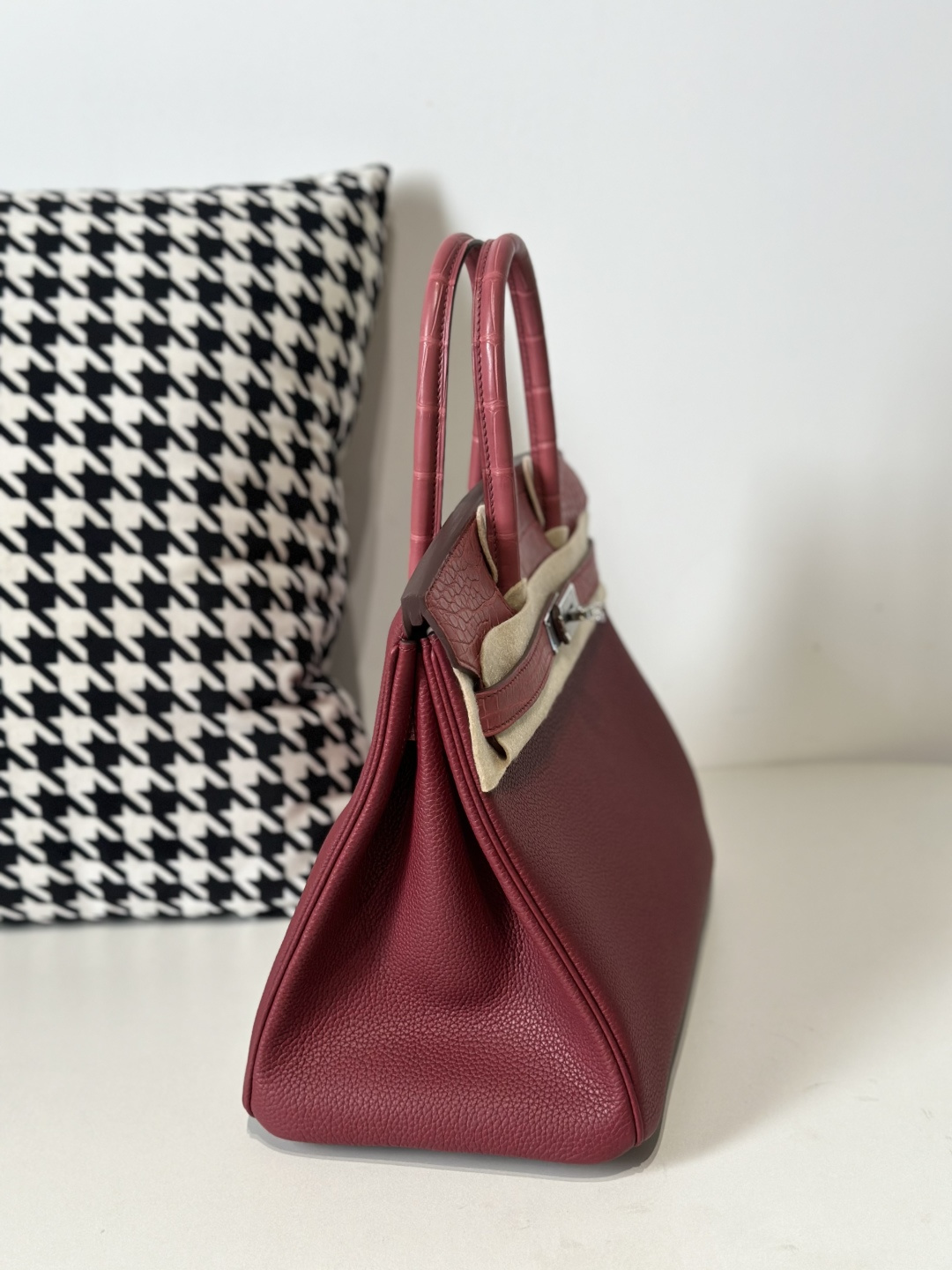 Crocodile Leather 30cm Matte Mixed Leather Silver Hardware Top Handle Tote Bag WCB195 photo 5