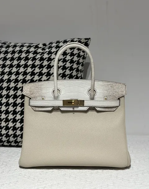 Crocodile Leather Himalayan 30cm Matte Mixed Leather Gold Hardware Top Handle Tote Bag WCB196