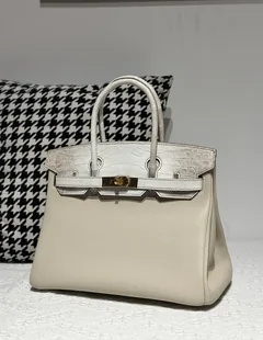 Crocodile Leather Himalayan 30cm Matte Mixed Leather Gold Hardware Top Handle Tote Bag WCB196 image 2