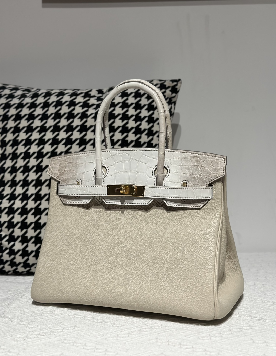 Crocodile Leather Himalayan 30cm Matte Mixed Leather Gold Hardware Top Handle Tote Bag WCB196 image 2