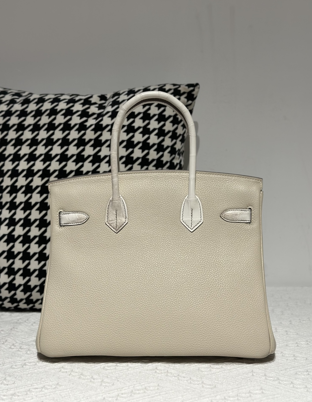 Crocodile Leather Himalayan 30cm Matte Mixed Leather Gold Hardware Top Handle Tote Bag WCB196 image 3