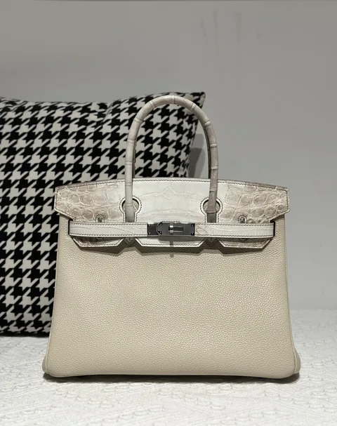Crocodile Leather Himalayan 30cm Matte Mixed Leather Silver Hardware Top Handle Tote Bag WCB197