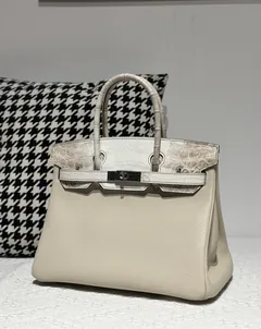 Crocodile Leather Himalayan 30cm Matte Mixed Leather Silver Hardware Top Handle Tote Bag WCB197 image 2