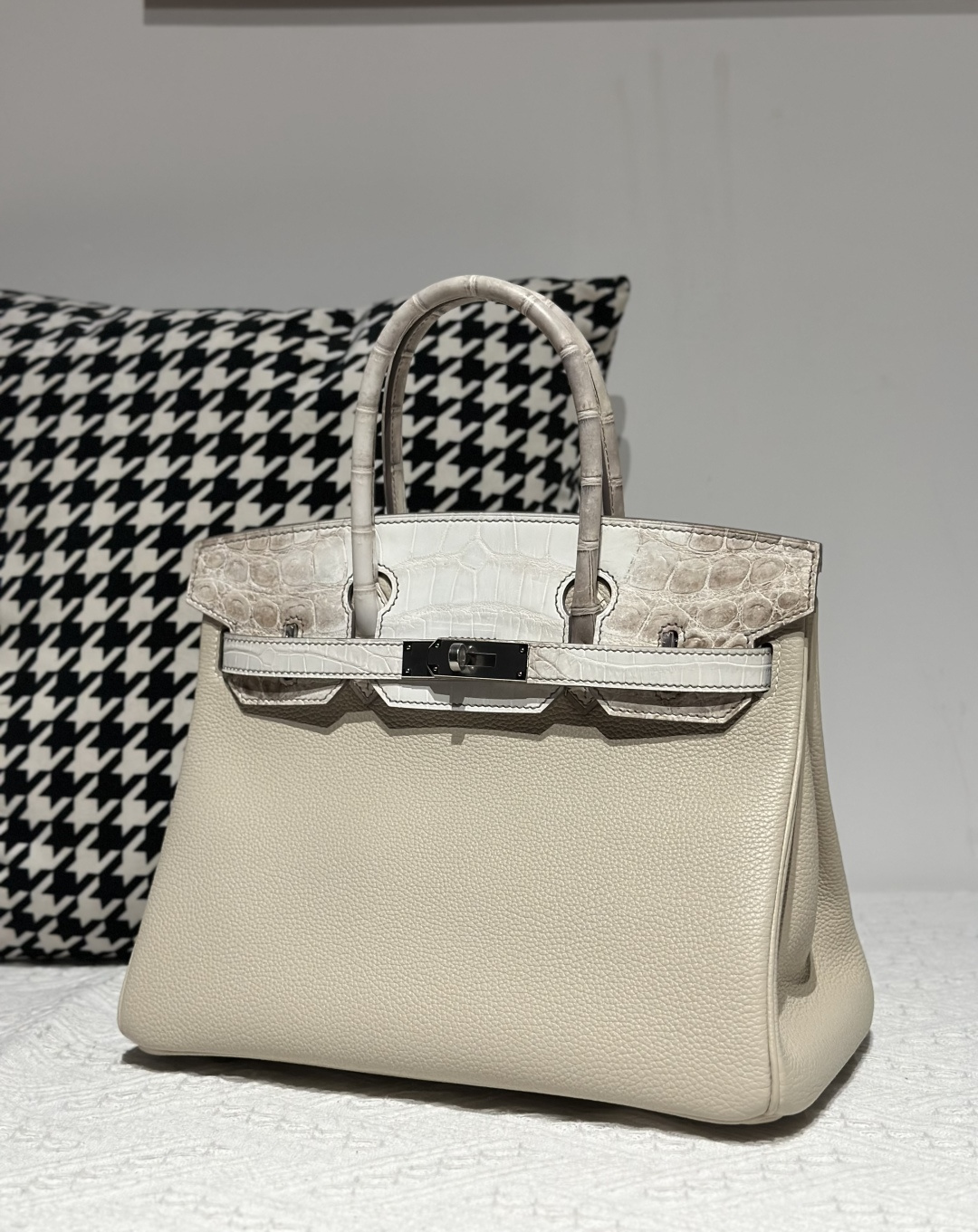 Crocodile Leather Himalayan 30cm Matte Mixed Leather Silver Hardware Top Handle Tote Bag WCB197 photo 2