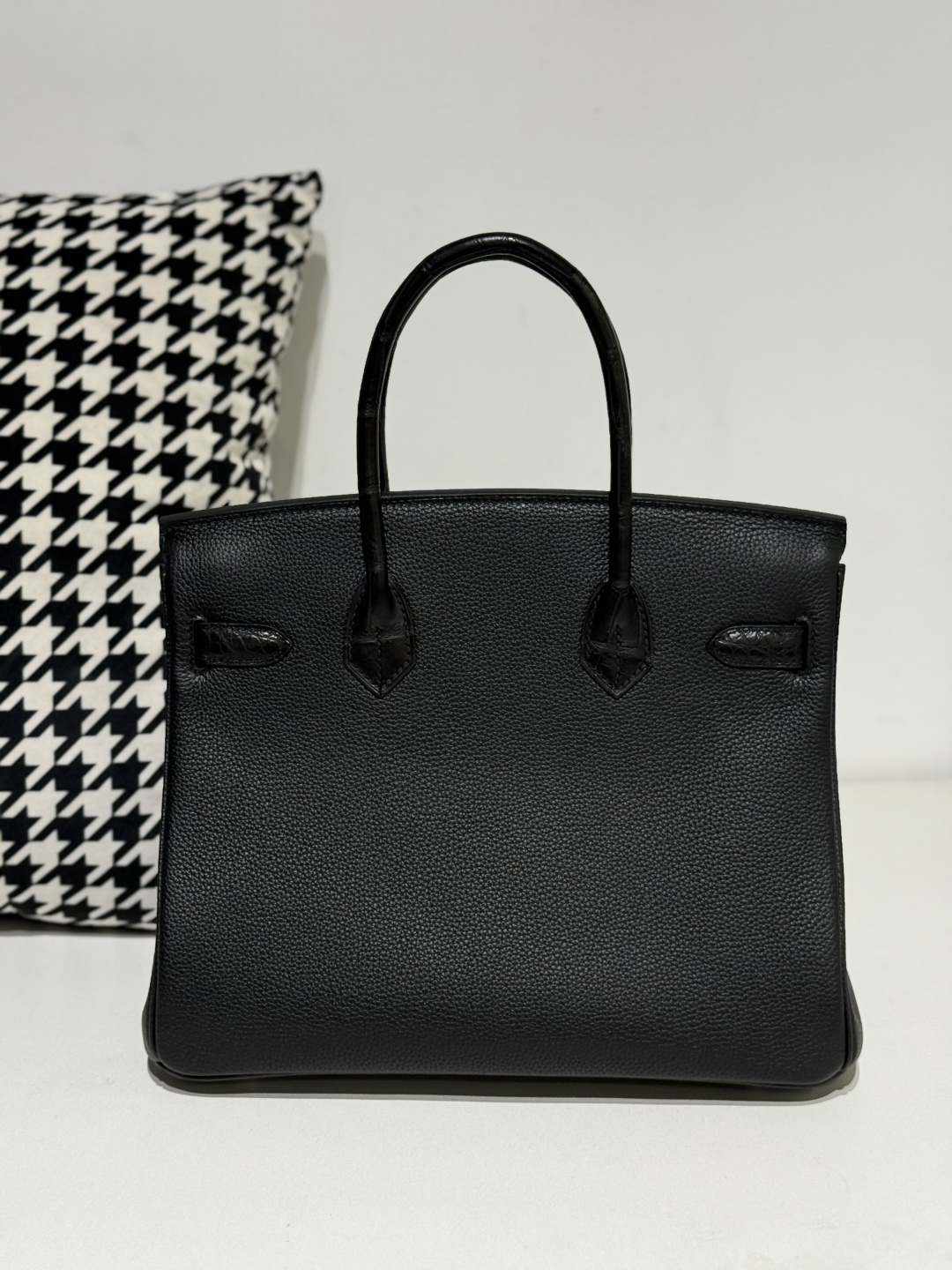 Crocodile Leather Black 30cm Matte Mixed Leather Silver Hardware Top Handle Tote Bag WCB198 photo 3