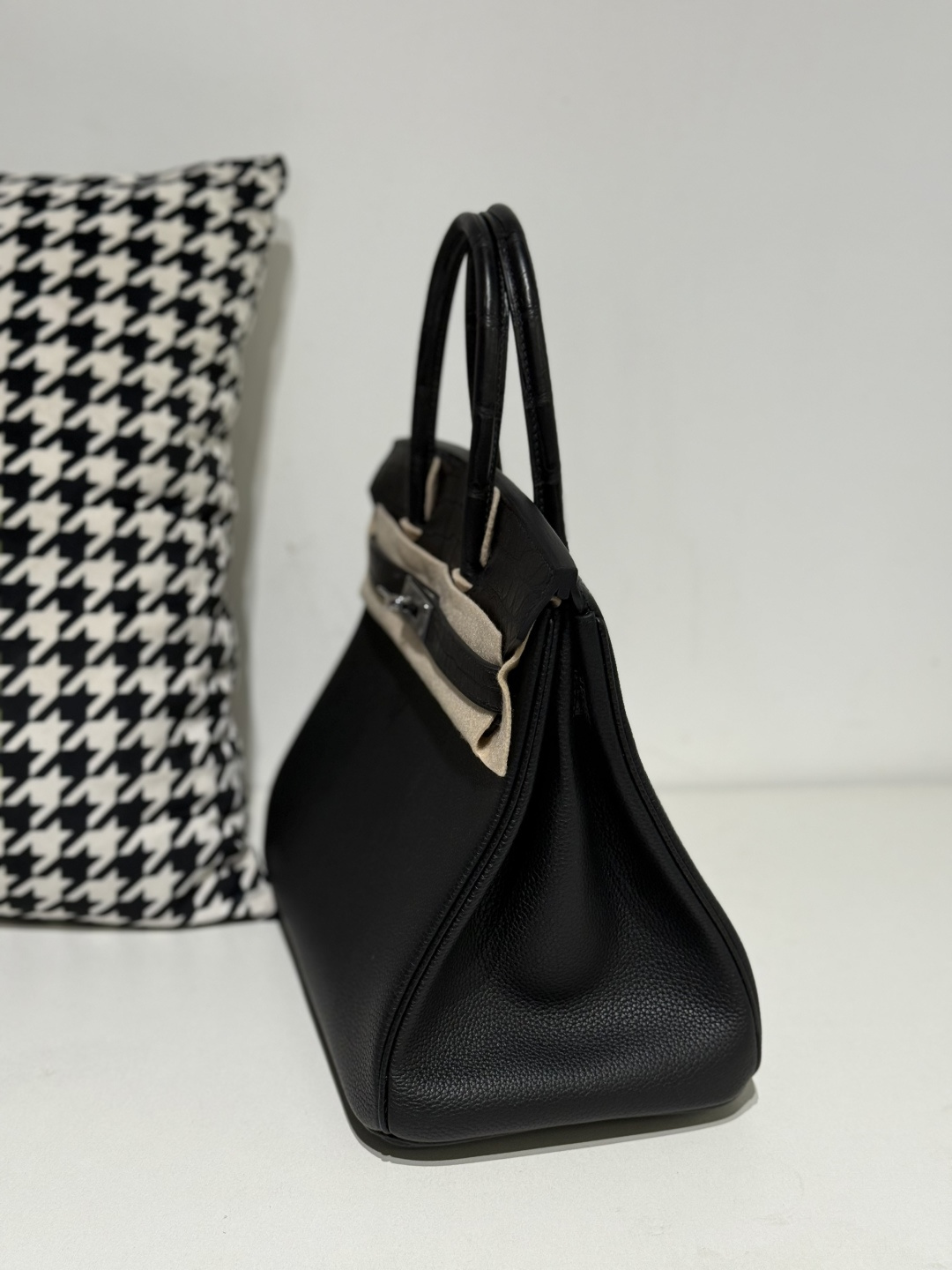 Crocodile Leather Black 30cm Matte Mixed Leather Silver Hardware Top Handle Tote Bag WCB198 photo 4