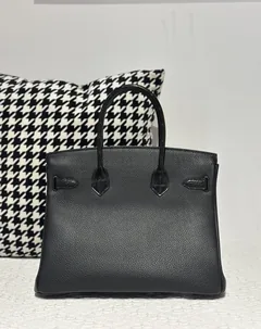 Crocodile Leather Black 30cm Matte Mixed Leather Gold Hardware Top Handle Tote Bag WCB199 image 3