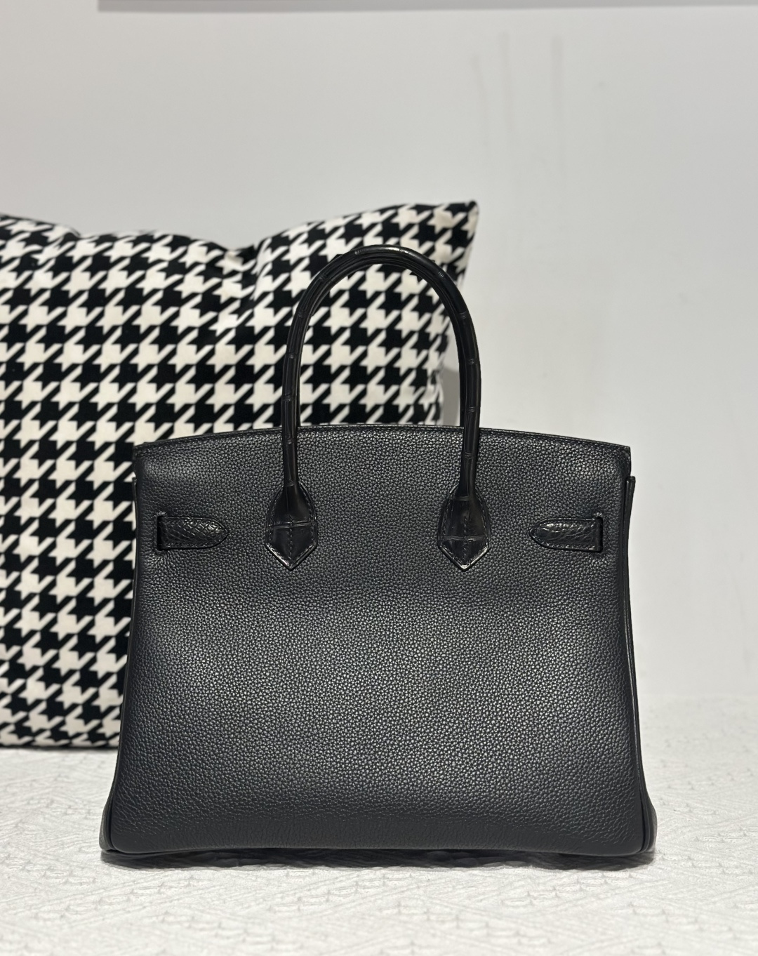 Crocodile Leather Black 30cm Matte Mixed Leather Gold Hardware Top Handle Tote Bag WCB199 photo 3