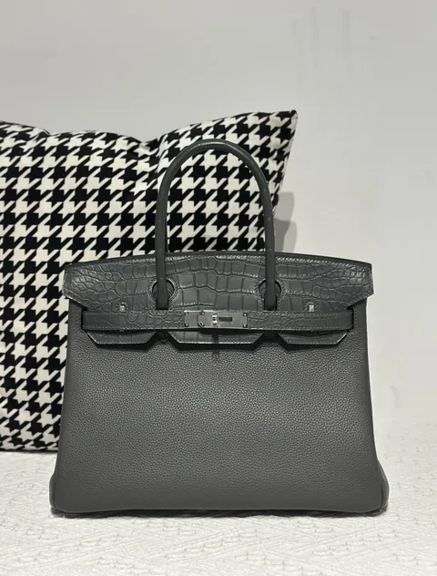 Crocodile Leather Graphite Gray 30cm Matte Silver Hardware Top Handle Tote Bag WCB200