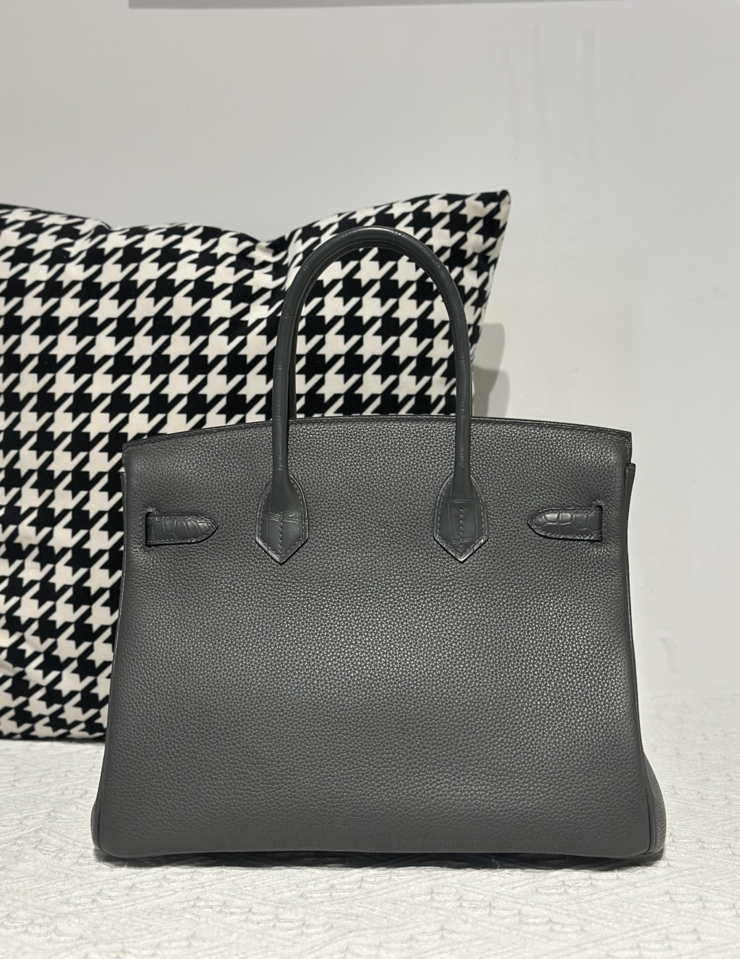 Crocodile Leather Graphite Gray 30cm Matte Silver Hardware Top Handle Tote Bag WCB200 image 3