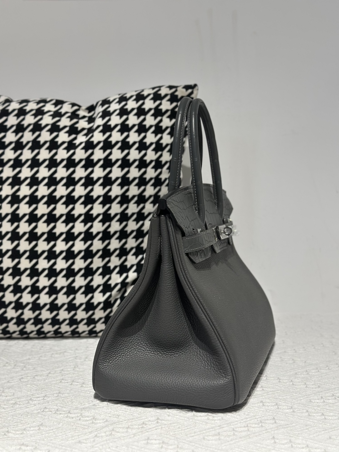 Crocodile Leather Graphite Gray 30cm Matte Silver Hardware Top Handle Tote Bag WCB200 image 5