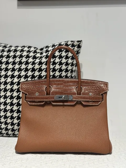 Crocodile Leather Saddle Brown 30cm Matte Silver Hardware Top Handle Tote Bag WCB201