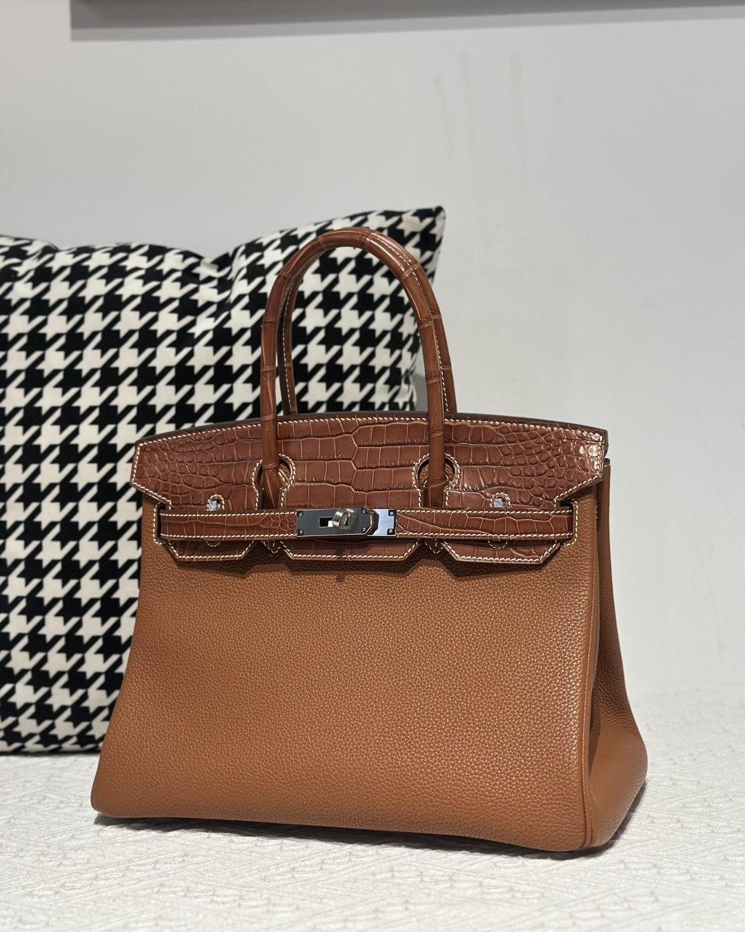 Crocodile Leather Saddle Brown 30cm Matte Silver Hardware Top Handle Tote Bag WCB201 photo 2