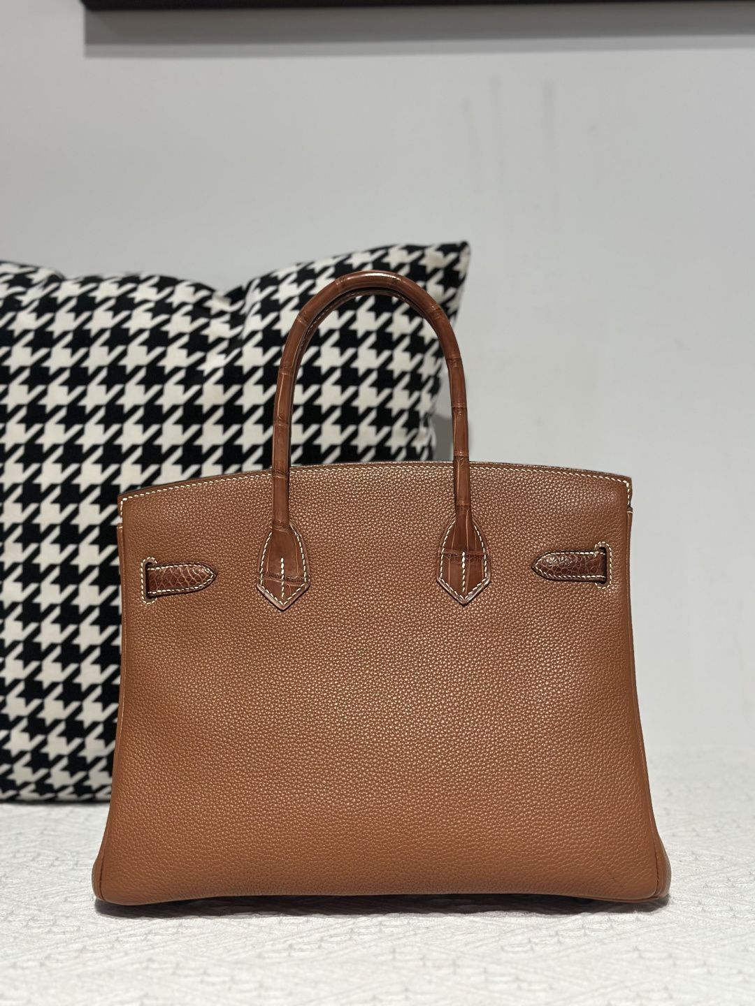 Crocodile Leather Saddle Brown 30cm Matte Silver Hardware Top Handle Tote Bag WCB201 photo 3