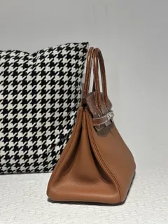 Crocodile Leather Saddle Brown 30cm Matte Silver Hardware Top Handle Tote Bag WCB201 image 5