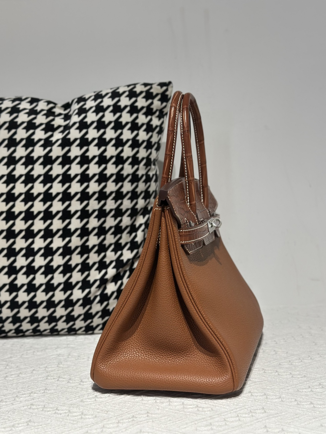 Crocodile Leather Saddle Brown 30cm Matte Silver Hardware Top Handle Tote Bag WCB201 photo 5
