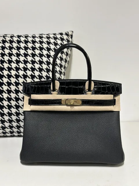 Crocodile Leather 30cm Glossy Mixed Leather Textured Grain Top Handle Tote Bag Collection WCB202