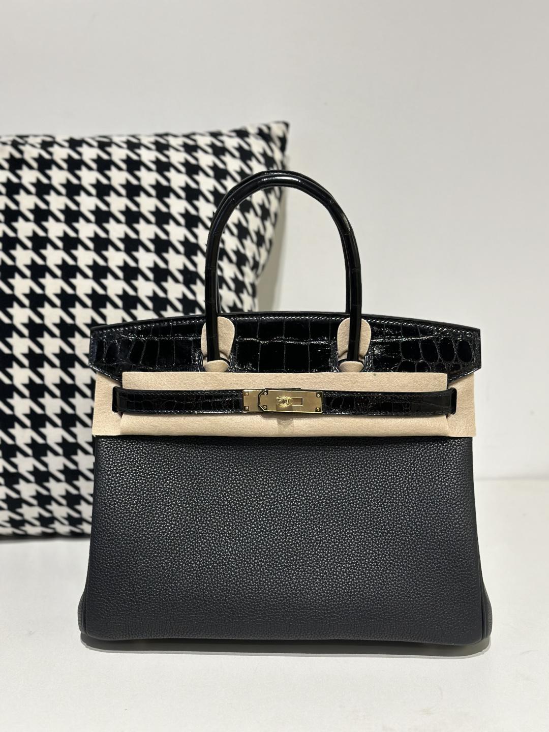 Crocodile Leather 30cm Glossy Mixed Leather Textured Grain Top Handle Tote Bag Collection WCB202