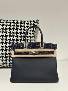 Crocodile Leather 30cm Glossy Mixed Leather Textured Grain Top Handle Tote Bag Collection WCB202 image 3
