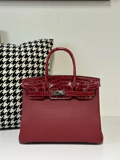 Crocodile Leather 30cm Glossy Mixed Leather Textured Grain Top Handle Tote Bag Collection WCB202 image 4