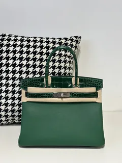 Crocodile Leather Emerald Green 30cm Glossy Silver Hardware Top Handle Tote Bag WCB203 image 1