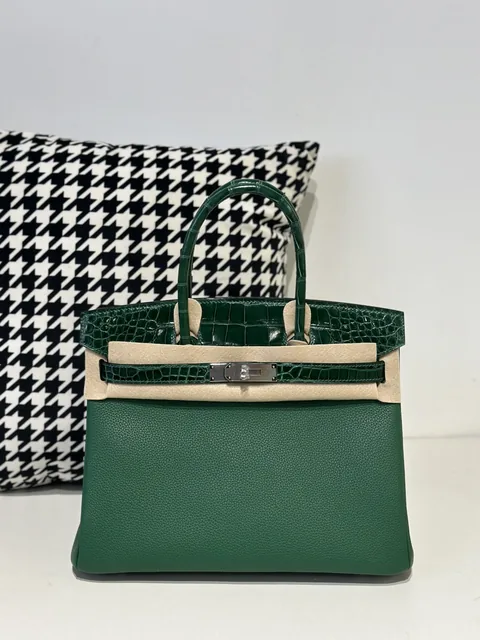 Crocodile Leather Emerald Green 30cm Glossy Silver Hardware Top Handle Tote Bag WCB203
