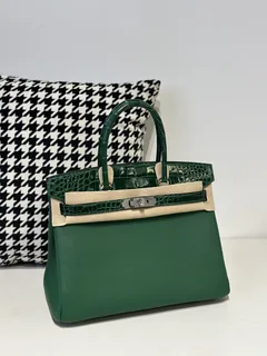 Crocodile Leather Emerald Green 30cm Glossy Silver Hardware Top Handle Tote Bag WCB203 image 2