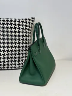 Crocodile Leather Emerald Green 30cm Glossy Silver Hardware Top Handle Tote Bag WCB203 image 4