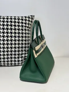 Crocodile Leather Emerald Green 30cm Glossy Silver Hardware Top Handle Tote Bag WCB203 image 5