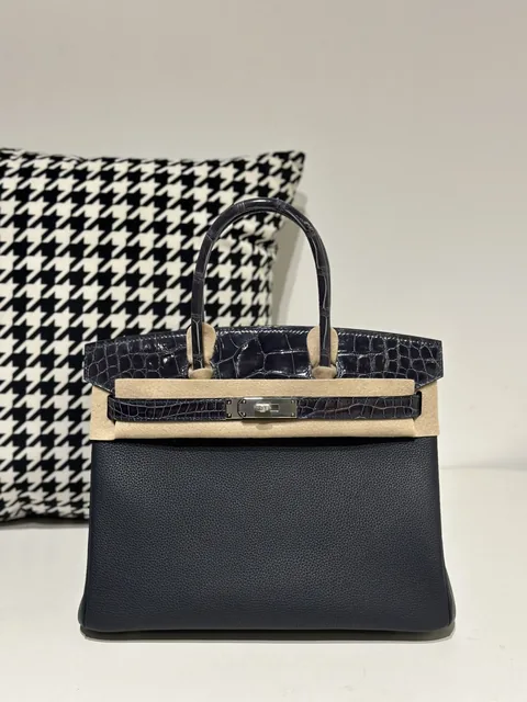 Crocodile Leather Storm Blue 30cm Glossy Silver Hardware Top Handle Tote Bag WCB204