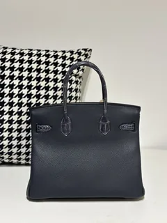 Crocodile Leather Storm Blue 30cm Glossy Silver Hardware Top Handle Tote Bag WCB204 image 3
