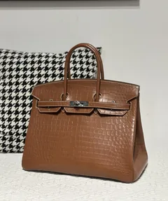 Crocodile Leather Saddle Brown 35cm Matte Silver Hardware Top Handle Tote Bag WCB206 image 1