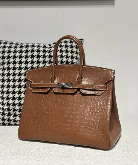 Crocodile Leather Saddle Brown 35cm Matte Silver Hardware Top Handle Tote Bag WCB206